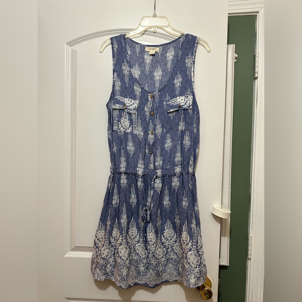 Beach by Exist Blue Printed Tank Dress Sz Large